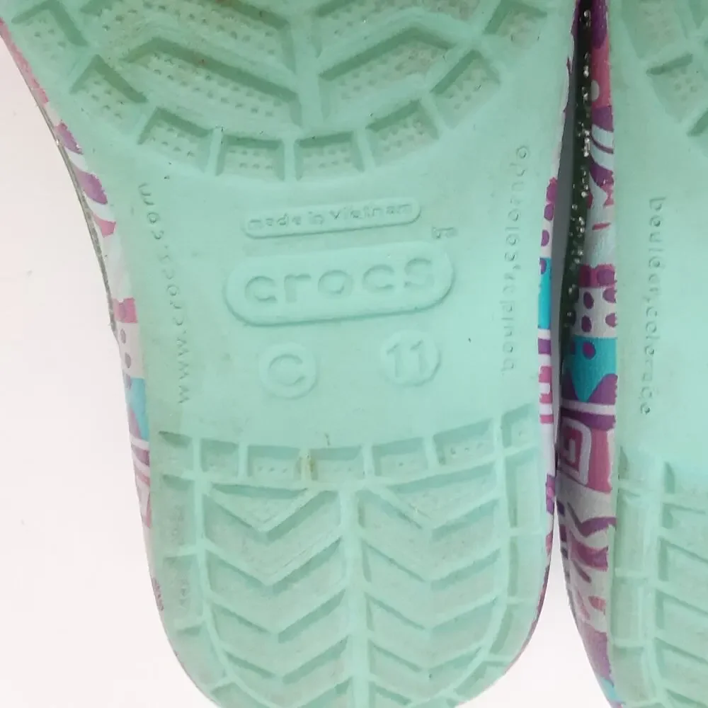 Crocs Genna II Ballet Flats Glitter Sparkle Slingback Dress Shoe Girls 11 Green